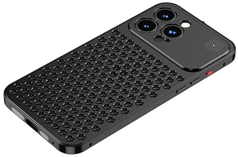 Métal Coque pour IPhone 16 Pro Max/16 Pro, Coque Ultra-Mince avec Protection De Caméra, Aromathérapie Intégrable Dissipation Thermique Respirante Coque(Le Noir,16 Pro Max)