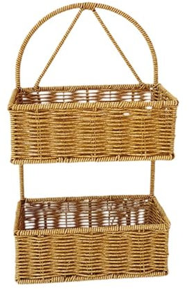 LOVIVER Cestino da Parete in Rattan, organizzatore Decorativo di appesi, Cesto Appeso Intrecciato a Mano per Matrimoni in Fattoria, Quadrato 2 Strati