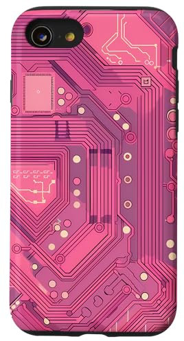 Coque pour iPhone SE (2020) / 7 / 8 Motif carte mère circuit rayé Art déco rose