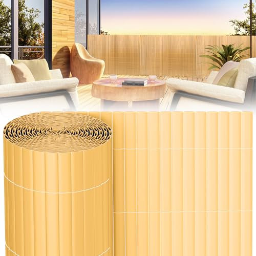 Peviasot PVC Sichtschutzmatte 100x500cm, Winddicht, Balkon Windschutz, dreifach verstärktes Design für Garten Balkon Terrassen, schimmelbeständiger Sichtschutzzaun, mit Spannbändern, Farbe Bambus
