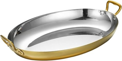 kaileFURN Stainless Steel Oval Platter, Heavy Duty Metal Serving Tray With Double Handles, Oval Serving Dishes Fish Dinner Plate For Party Food Turkey Sushi Meat(Size:40CM,Color:A)