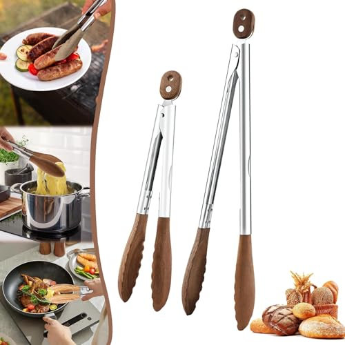 ZANWANXIN Wooden Cooking Tongs, Wooden Tongs, Wooden Tongs for Cooking, Wooden Salad Tongs, Wood Tongs for Cooking, Bamboo Tongs for Cooking, Wooden Kitchen Tongs (Small+Large)