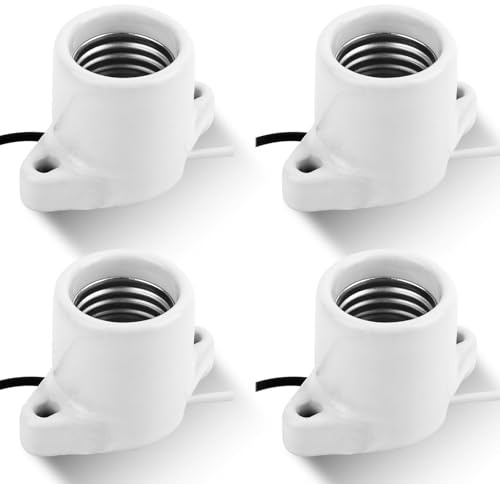 4pcs Douilles en Porcelaine, E26 Douille de Lampe en Céramique Base d'Ampoule avec Cordon de 15cm 660 W 600 V Douille à Culot Moyen, Compatible avec les Ampoules Standard