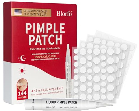 Pimple Patches for Face – Hydrocolloid Acne Patches Set with 4.5ml Liquid Pimple Patch,with Tea Tree, Salicylic Acid 2 Sizes (9mm & 12mm) for Day & Night Skincare | 144 count