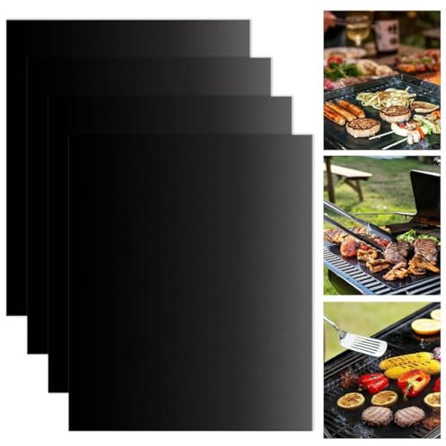 IKOPFLN Tappetino per barbecue, 4pcs tappetini per griglia in teflon antiaderente,carta forno riutilizzabile 40×33cm,per griglia a carbone, griglia elettronica