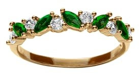 1001 Bijoux Bague plaqué or marquise oxydes verts et blancs + écrin (offert) - tour de doigt 52