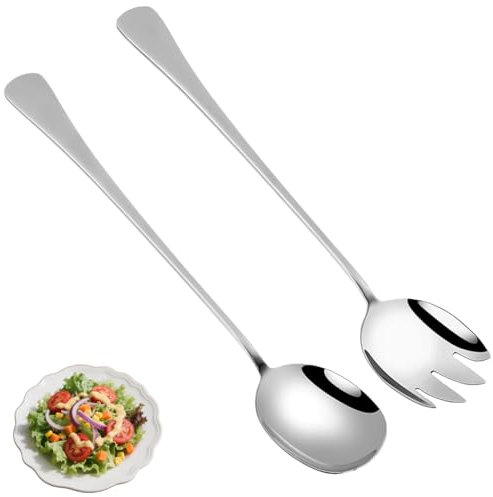 Nhgkju 2 posate da insalata in acciaio inox, 28 cm, cucchiai grandi e per insalata, cucchiaio da insalata, con manici lunghi, utensili da cucina per la famiglia, hotel e ristoranti
