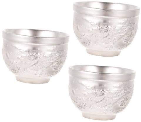 iplusmile 3 Pezzi Coppa d'argento tazza tacpa da tè classico con squisito bicchiere stoviglie di kung fu articoli da tè tradizionali servizio da tè d'epoca coppa delicata Argento dorato