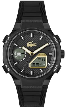 Lacoste Reloj de Cuarzo Multifuncional Analógico-Digital para Hombre Colección LC33 con Correa de Silicona Negra - 2011435