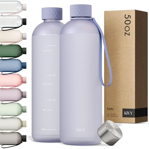 KIVY Gourde Tritan 1,5 L - Étanche & Compatible Eau Pétillante - Pour Sport, Gym, École & Bureau - Gourde Sport - Bouteille d’Eau 1 ,5L - Lavable au Lave-Vaisselle - Sans BPA - Bleu