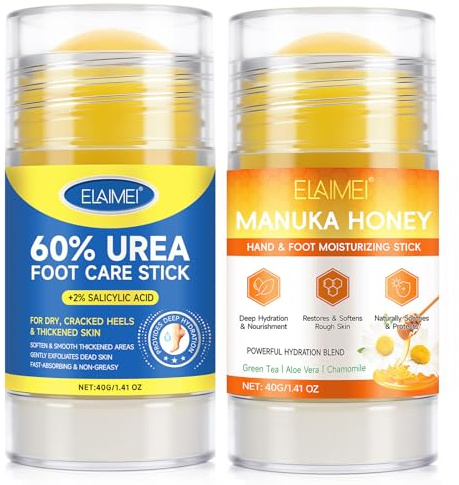 Urea Foot Cream and Manuka Honey Moisturizing Stick, Urea Cream 60 Percent for Feet, Foot Cream for Cracked Heels and Dry Skin, Cracked Heel Repair Cream, Foot Moisturiser, 40g