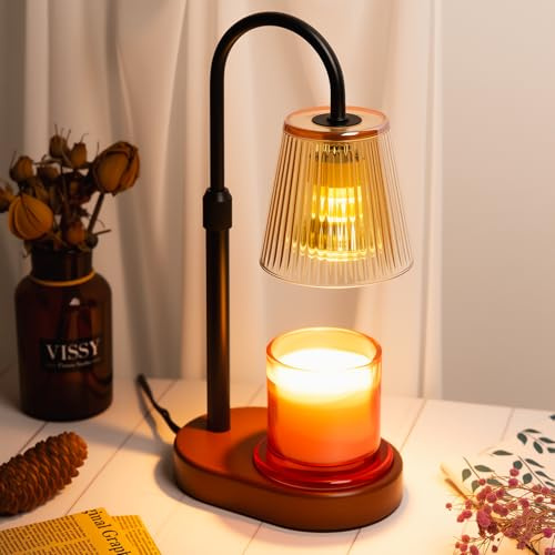 Candle Warmer Lamp with Timer: Electric Wax Melter - Adjustable Height And Brightness Jar Candles Flameless Burner Suitable Various Holiday Warming Gifts with 2 Bulbs Walnut Base