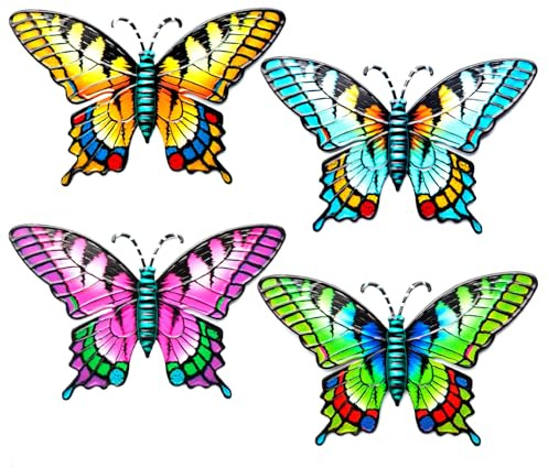 LWINGFLYER 4PCS Metal Butterfly Wall Decor for Garden Sculptures for Patio Fences Balcony Spaces Perfect for Backyard Gardens Secluded Yards Outdoor Walls