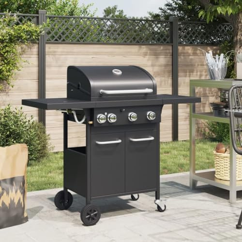 Cucina e sala da pranzo-Elettrodomestici da cucina-Griglie Esterne-Barbecue a Gas Grill con 4 bruciatori Acciaio verniciato a polvere nero