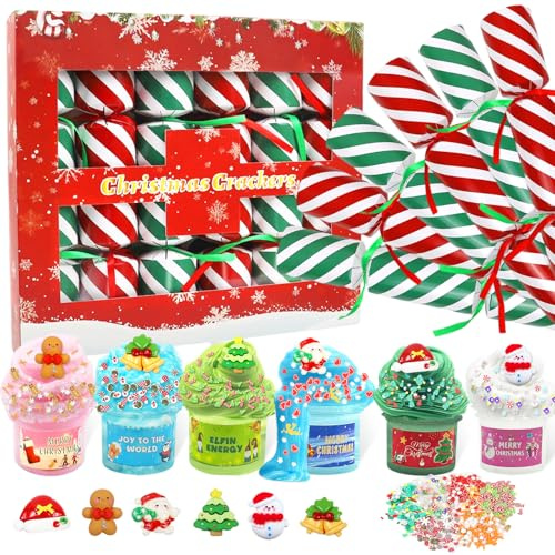 Pack of 6 Christmas Crackers with Slime, Slime DIY Kits Christmas Party Crackers, Cracker Candy Paper Boxes Novelty Decorations for Kids, for Girls, Boys