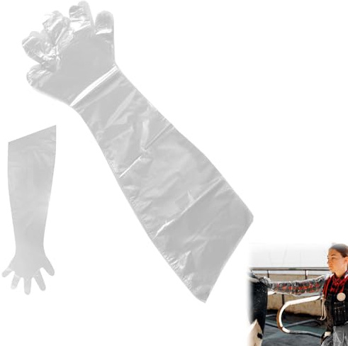Rakiuty Lot de 20 gants vétérinaires à manches longues en film plastique souple Transparent