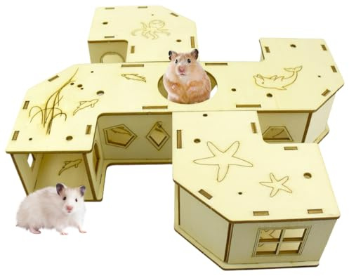 Túneles para Hámster,Juguetes para Hámsteres Túnel de Juego para Jaula - Casita para Animales Pequeños de Madera Ejercicio y Enriquecimiento para Conejo Chinchilla Gerbo Hurón
