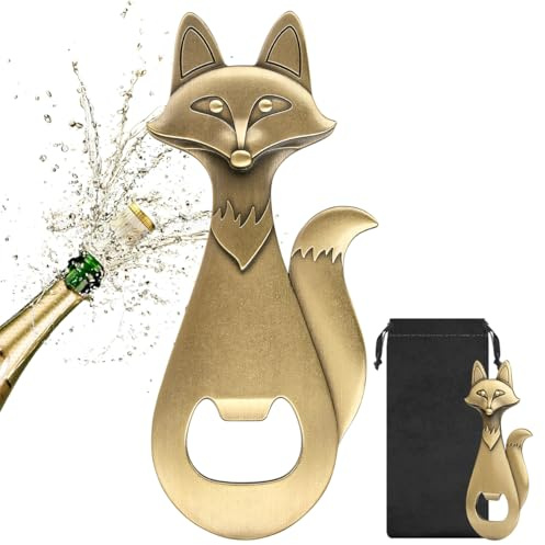 Décapsuleur de Bière Forme de Renard, avec Sac Cadeau, Cadeau pour Homme, Femme, Papa, Mari, Ami, Amoureux du Renard, Accessoires Bière, Cadeaux de Fête des Pères, Noël, Anniversaire, Fête, Bronze