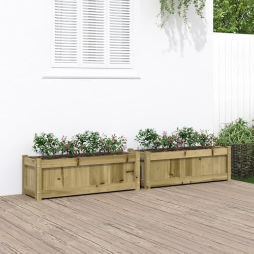 Jardineras para balcón, pequeño bancal alto para exteriores, macetero, 2 unidades, madera de pino impregnada