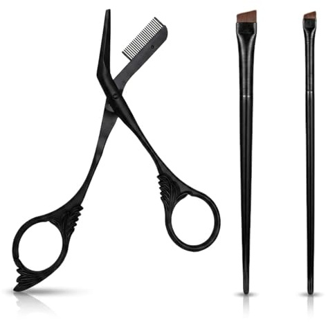 IUSOT Präzise Augenbrauenschere mit Kamm Set, Augenbrauenrasierer Männer & Nasenhaartrimmer, Augenbrauen Schere für Frauen, A101 Augenbrauenbürste Edelstahl für Gesichtspflege, Schwarz 3-teilig