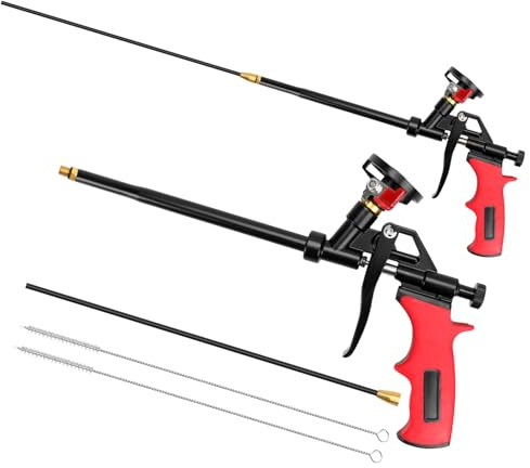 AROMUJOY Pistola de espuma PU, 2 piezas Pistola de espuma de construcción, Pistola de espuma de pulverización extendida de 63 cm de metal, Pistola dosificadora profesional con interruptor para sellar
