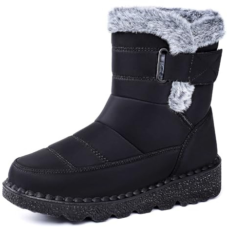 Stivali da Neve Donna Invernali Impermeabili Pelo Calde con Bassi e Strappo Stivaletti Dopo Sci Antiscivolo Scarpe Neve Antinfortunistiche Sneakers Eleganti Casual per Montagna Trekking,Nero,35
