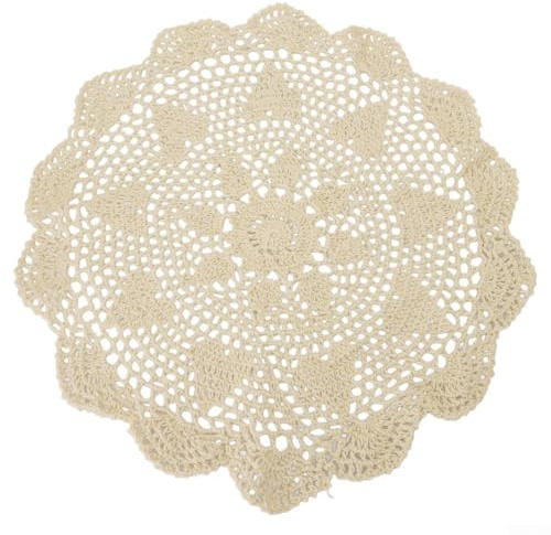ZWEquipint Runde Spitzen-Tischdecke für den Esstisch zu Hause, Vintage-Häkeldeckchen, Baumwolle, ausgehöhlt, handgefertigt, dekorative Tischwäsche (25 cm, Beige)