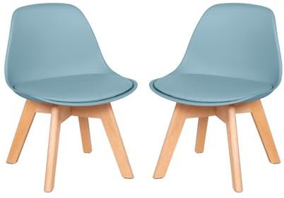 EGGREE Kinderstuhl 2er Set, PP Sitz, für Kinderzimmer, Blau | Buchenholzbeine, bis 120 kg belastbar, leicht zu reinigen, Stabile Kinderstühle mit Rückenlehne,Sitzgruppe Kindertisch