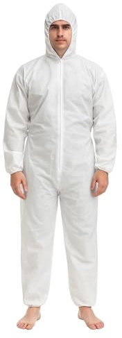 Disposable Boiler Suit, Hazmat Suit Disposable Coverall Heavy Duty Full Body Painters Suit for Men & Women Protection Suit Elasticated hood Cuffs and Ankles (Pack of 1)