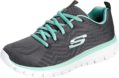 Skechers Women's Graceful Get Connected Sneaker, Charcoal Mesh Green Trim, 6.5 UK