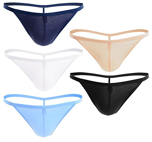 Closecret Men Cotton Underwear Stretchy T Back G-String Thongs (Pack of 5, Assorted) (S, 5 Colors)