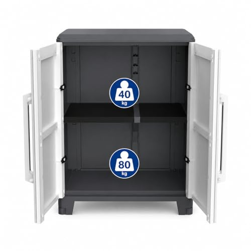 Kreher Gartenschrank Kunststoff, modular, abschließbar, IP43 (M) | Mit stabilen Böden, Metallscharnieren und Türen, spritzwassergeschützt, in mehreren Größen erhältlich