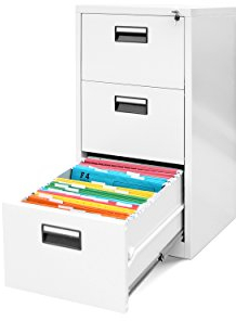 Jan Nowak Hängeregisterschrank V003 Hängeregistraturschrank Hängemappenschrank Aktenschrank mit 3 Schubladen Stahlblech Pulverbeschichtung 102 cm x 46 cm x 62 cm (H x B x T) (Weiß)