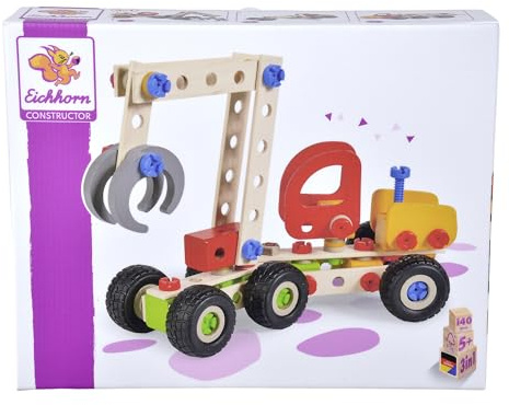 Eichhorn 100039058 - Constructor Harvester, 140-tlg., Holz Konstructions-Set, 3 Verschiedene Modellvarianten baubar, FSC 100% Zertifiziertes Buchenholz Bunt