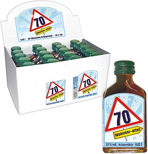 AV Andrea Verlag 20er Box Kräuterlikör Schnaps - Zum 70. Geburtstag - 2cl, 33% vol. Männergeschenk Scherzartikel | Geschenk mit Zahlen zum runden