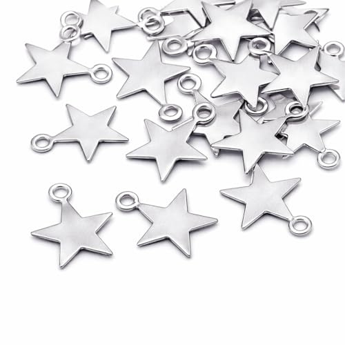 Perlin 100Stk Schmuckanhänger zum basteln Metallanhänger Set Metall Anhänger Stern Silber Charmanhänger für Schmuck Ketten Halskette Armband