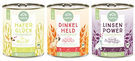 naftie Bio veganes Hundefutter Nassfutter Testpaket - 3X 800g | Peace Food für Hunde, regional, 3 Sorten, rein pflanzlich, purinarm, Diät-geeignet