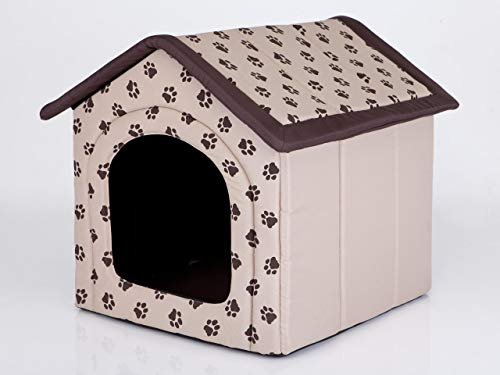 Pillowprim Hundehütte Hundehöhle Hundebett Hundehaus Katzenhöhle mittle M - 44x38 cm beige mit Pfoten