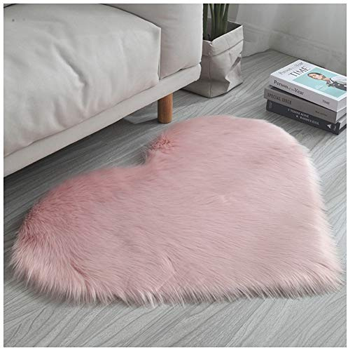 GELing Alfombra de Piel Sintética Suave para Asiento En Forma de Corazón,Cojín con Forma de Corazón,Alfombra de Habitación Peluda para Dormitorio,Sala de Estar,Pink,70x90cm