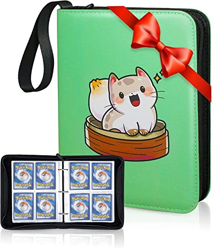 CLOVERCAT Pokemon Sammelalbum, Sammelkarten Album 4 Tasche, Kompatibel Diverse Karten, 50 Seiten 400 Karten, Tragbare Aufbewahrungstasche mit Schutzblättern, Hochwertiges Wasserdicht PU Leder