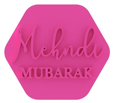 LissieLou Mehendi Mubarak Cookie Stamp Eid Ramadan Celebrations Icing Stamp Fondant Embosser - Light Pink