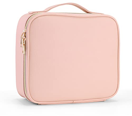 Joligrace Bolsa de Maquillaje Neceser Maquillaje Cuero PU Cosméticos Bolso de Viaje Maletín Manicura Joyero y Uñas Organizador Grande Maletín Maquillaje Vacío Profesional 26x23x9,5cm, Rosa