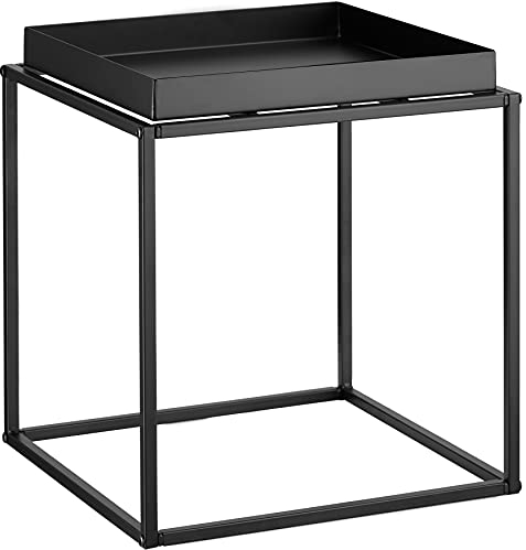 tectake® Metall Beistelltisch, Couchtisch, Nachttisch, Beistelltisch Couch quadratisch, stapelbar, Blumenständer, Zimmer Deko, Pflanzenständer, Deko Wohnzimmer Möbel, 40 x 40 x 44 cm - schwarz