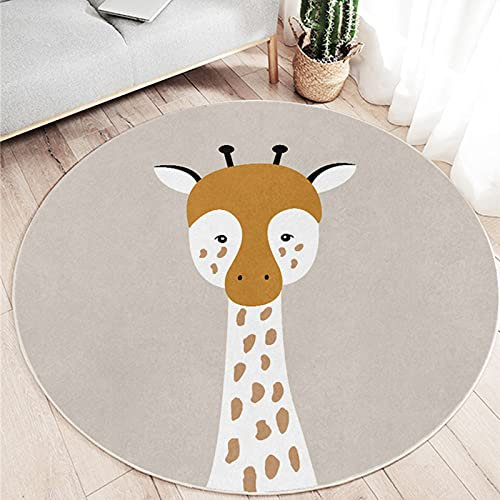SWECOMZE Rund Kinderteppich Kurzflor Spielteppich Teppich Krabbeldecke Gepolstert Spielmatte Groß Krabbeldecke Kinderteppich Babyzimmer Dekoration (Giraffe,80CM*80CM)