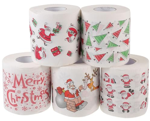Artibetter Lot de 5 rouleaux de papier toilette sur le thème de Noël - Papier toilette de Noël pour décoration de Noël, décoration de fête, cadeaux