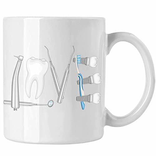 Trendation - Zahntechniker Zahnmedizinische Fachangestellte Tasse Geschenk Zahnarzt Lustig Praxis Geschenkidee Zahnarzthelferin Zahntechniker Zahnärztin - Love (Weiß)