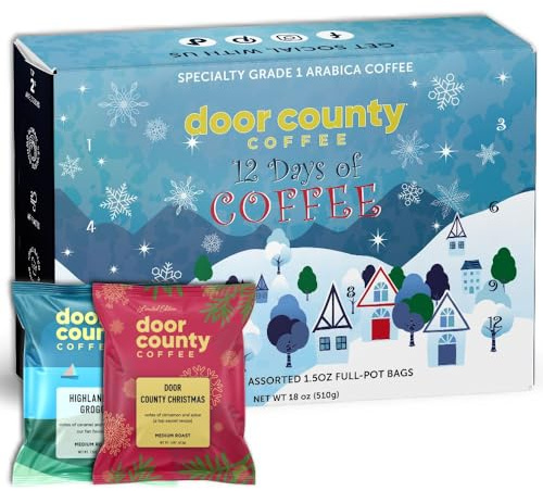 12 Days of Coffee - 2025 Christmas Advent Calendar - 12 Flavored Ground Full-Pot Bags - Unique Flavor Each Day