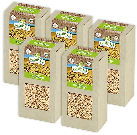 FLORTUS BIO Hartweizen Getreide Samen 1kg | Weizen zur Herstellung von Weizenkleie Nudeln Couscous Smoothie Katzengras & Microgreens | Sprossen Samen