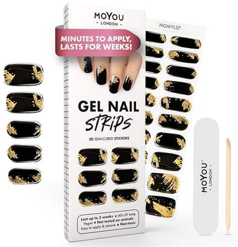 MOYOU LONDON Autocollants auto-adhésifs pour ongles en Gel Semi-durci, lampe UV/LED requise, 20 enveloppes de vernis à ongles en Gel, autocollants pour Nail Art - Drama Queen
