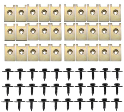 JNNJ U-Clips et Vis Carrosserie, Metal écrous Et Boulons Pour Clips Fixation Voiture, Clip Fixation En Métal En Forme De U Avec Vis Autotaraudeuse à Tête Hexagonale, Pour Ailes Voitures(60Pcs)